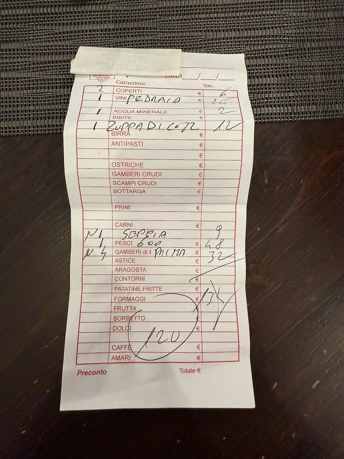 Menu di Ristorante Sa Baracca 