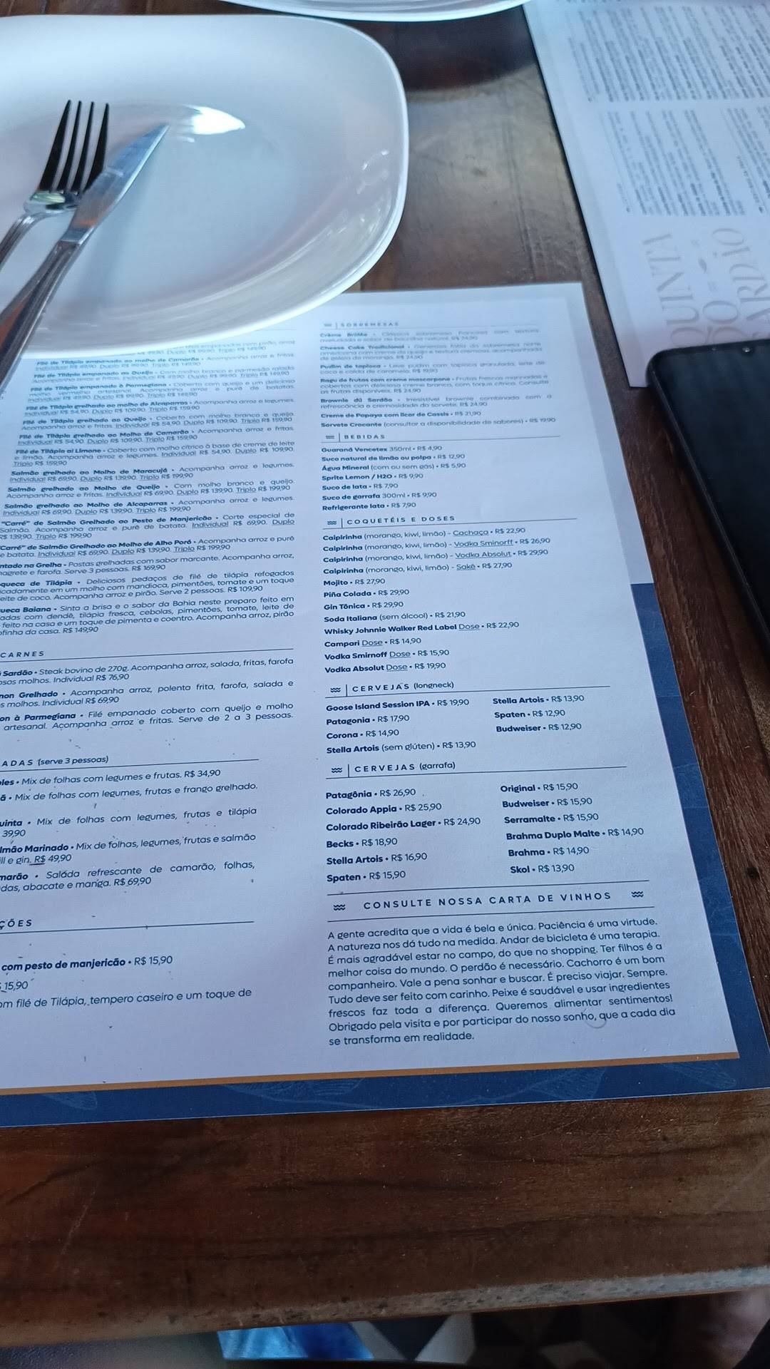 Quinta do Sardão cardápio