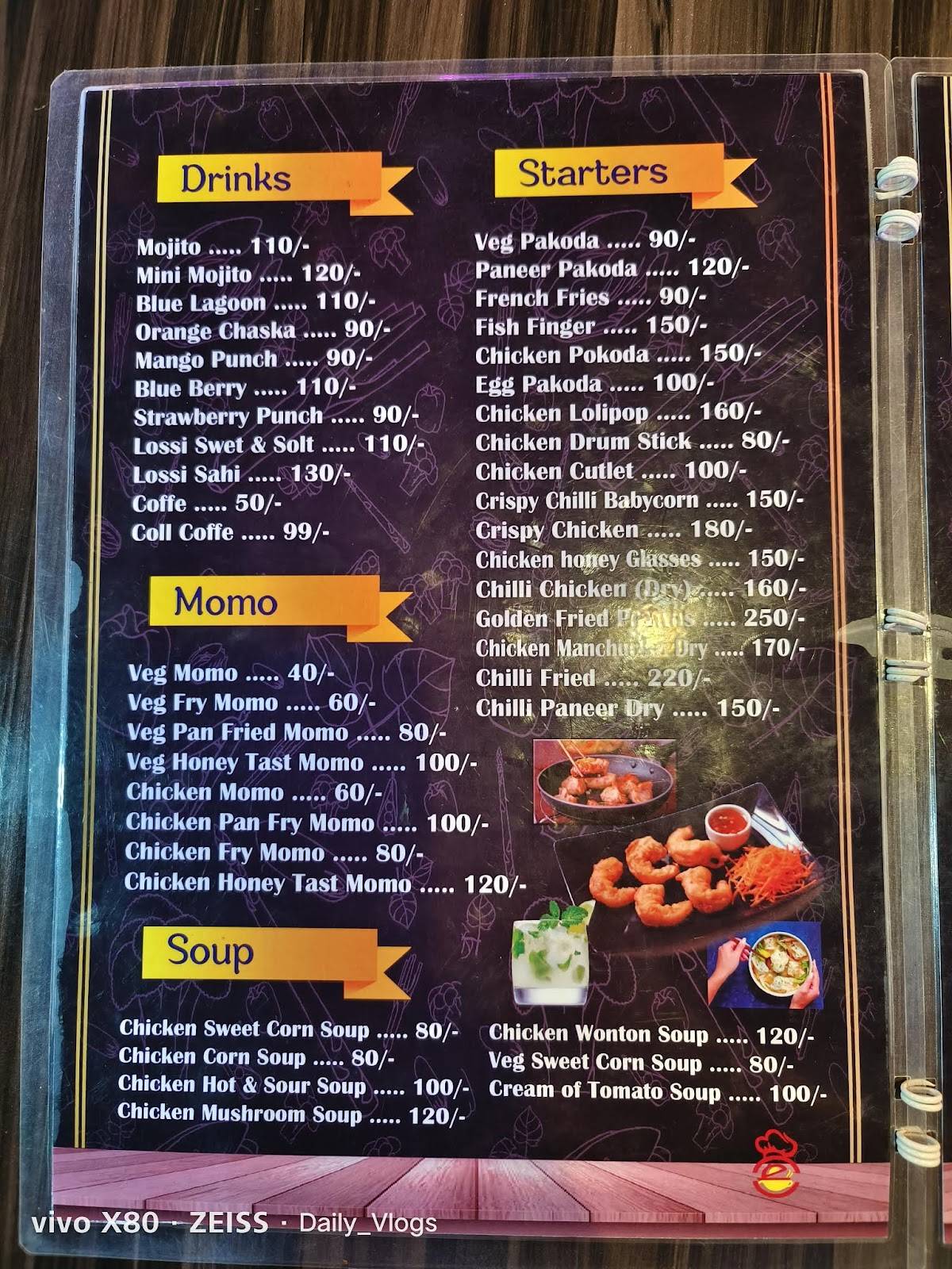 RDP Cafe and Restaurant menu