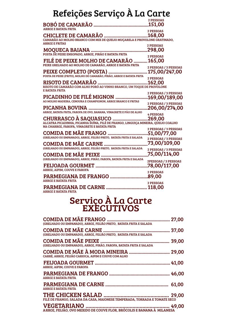 RESTAURANTE SAQUASUCO cardápio