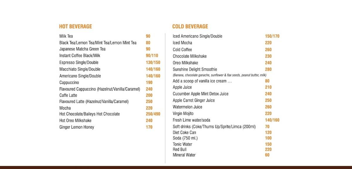 RIDE INN CAFE, BAR & Resort menu