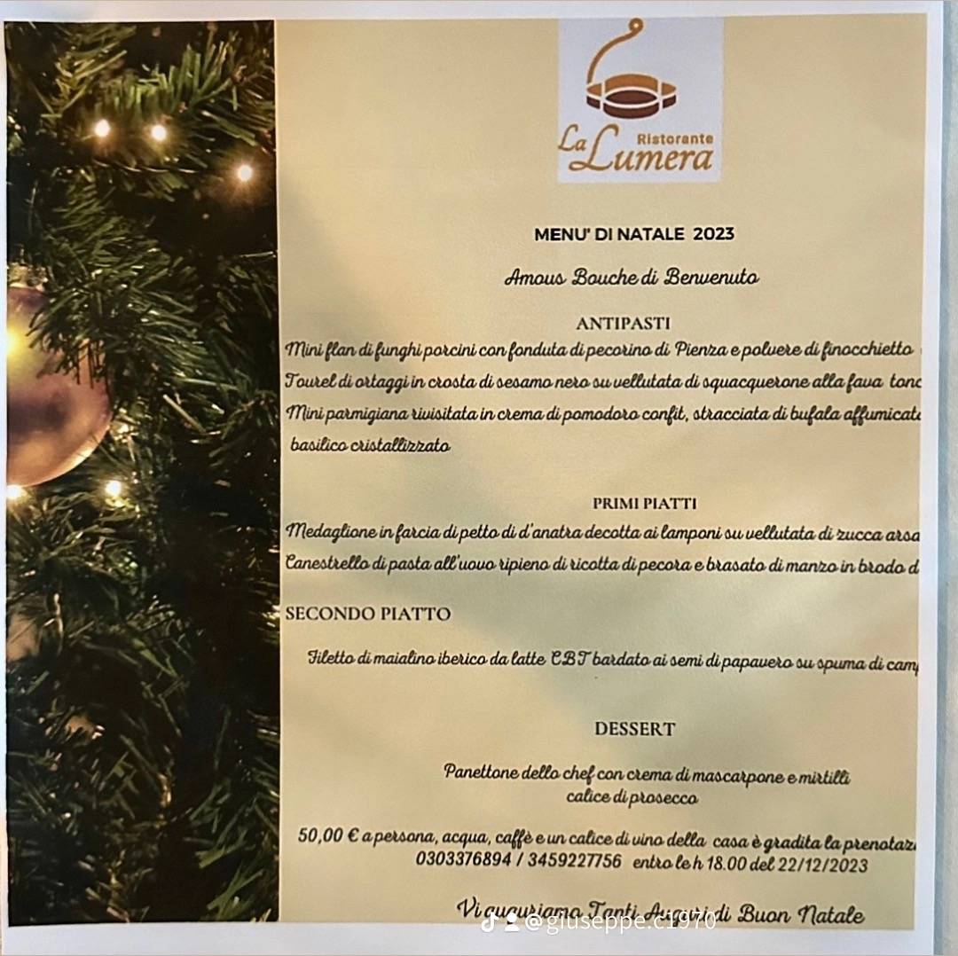 Menu di RISTORANTE PIZZERIA LA LUMERA 