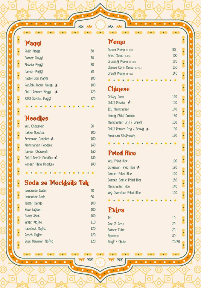 RJ 28 cafe & restaurant - Fast Food Restaurant menu