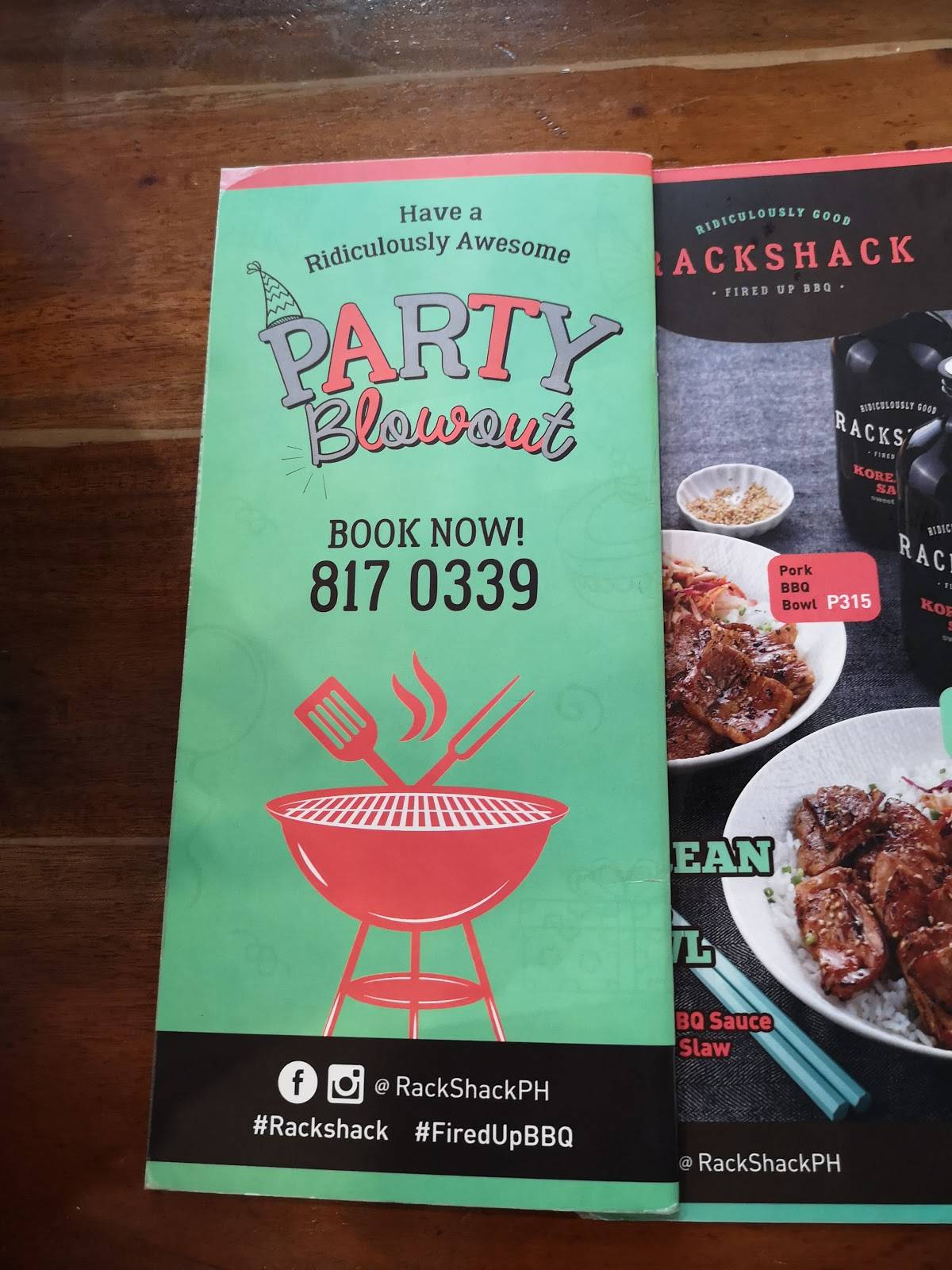 Menu at Rackshack (Circuit Makati) restaurant, Makati