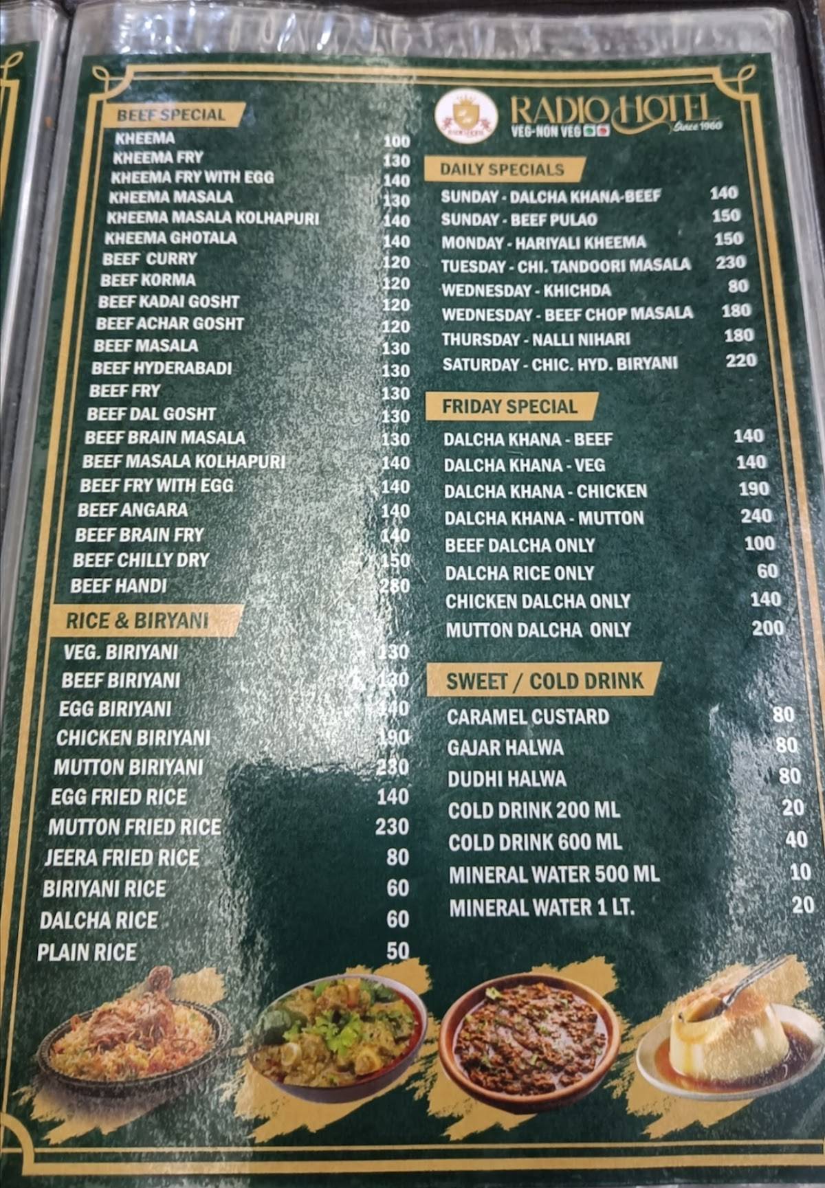 Radio Hotel menu