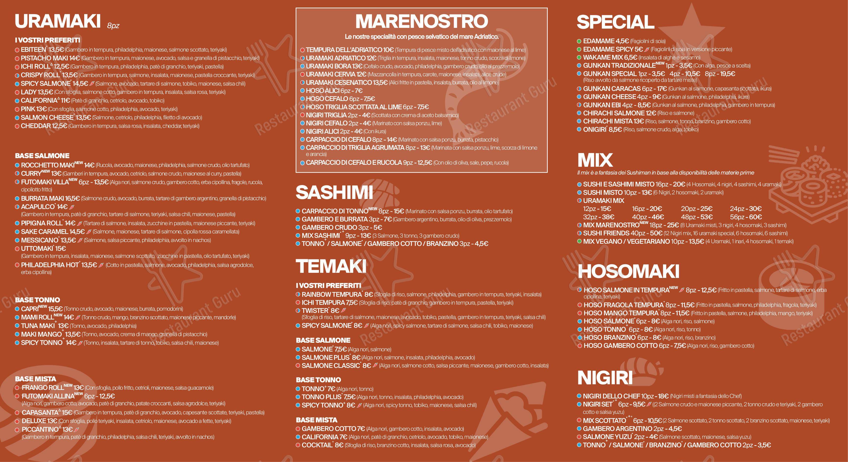 Menu bar per Rainbow Sushi 2.0 ristorante