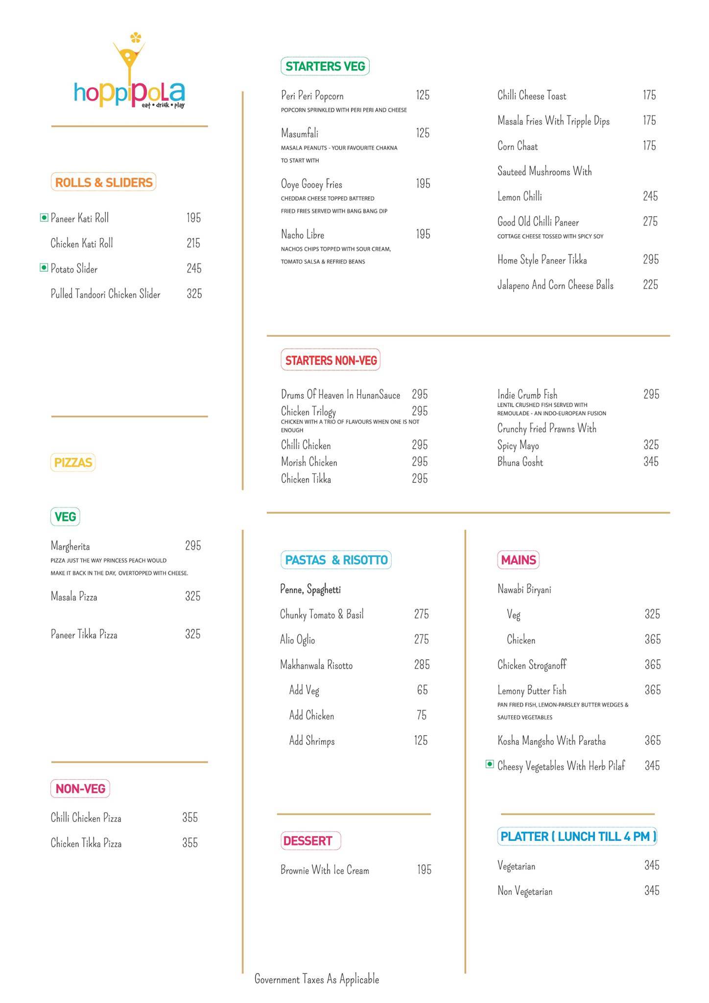 Hoppipola menu