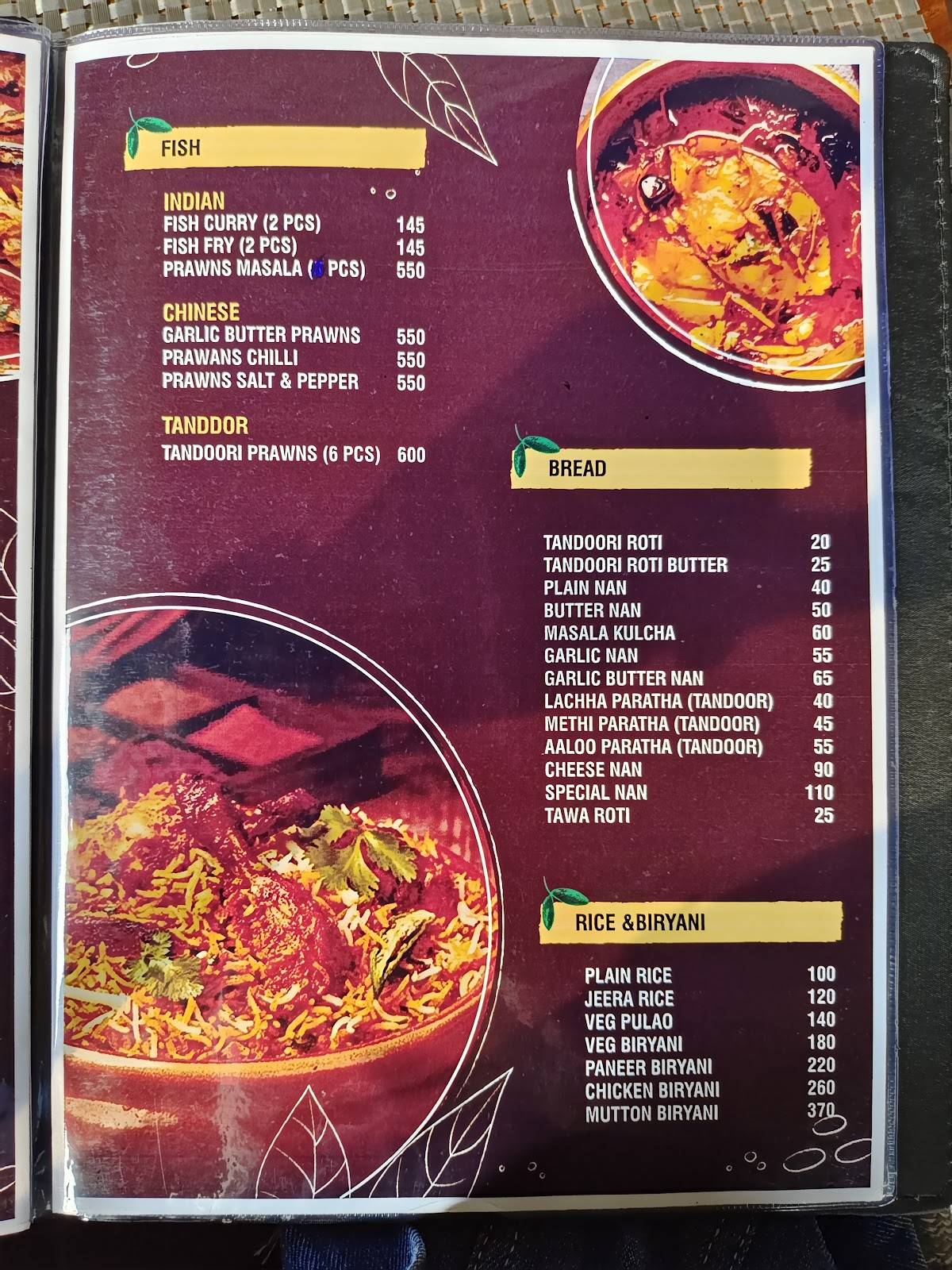 Mahi Down Town menu