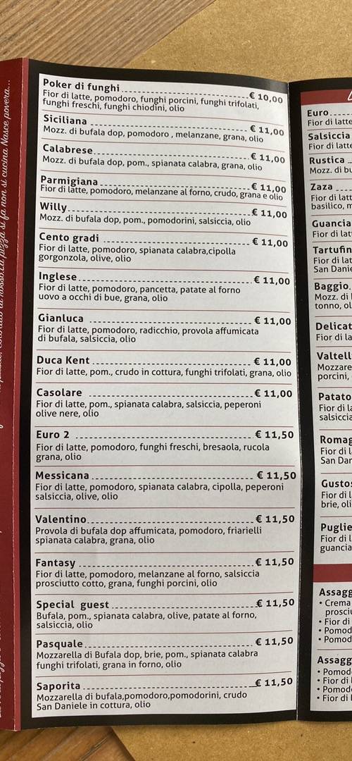Menu di Europizza 