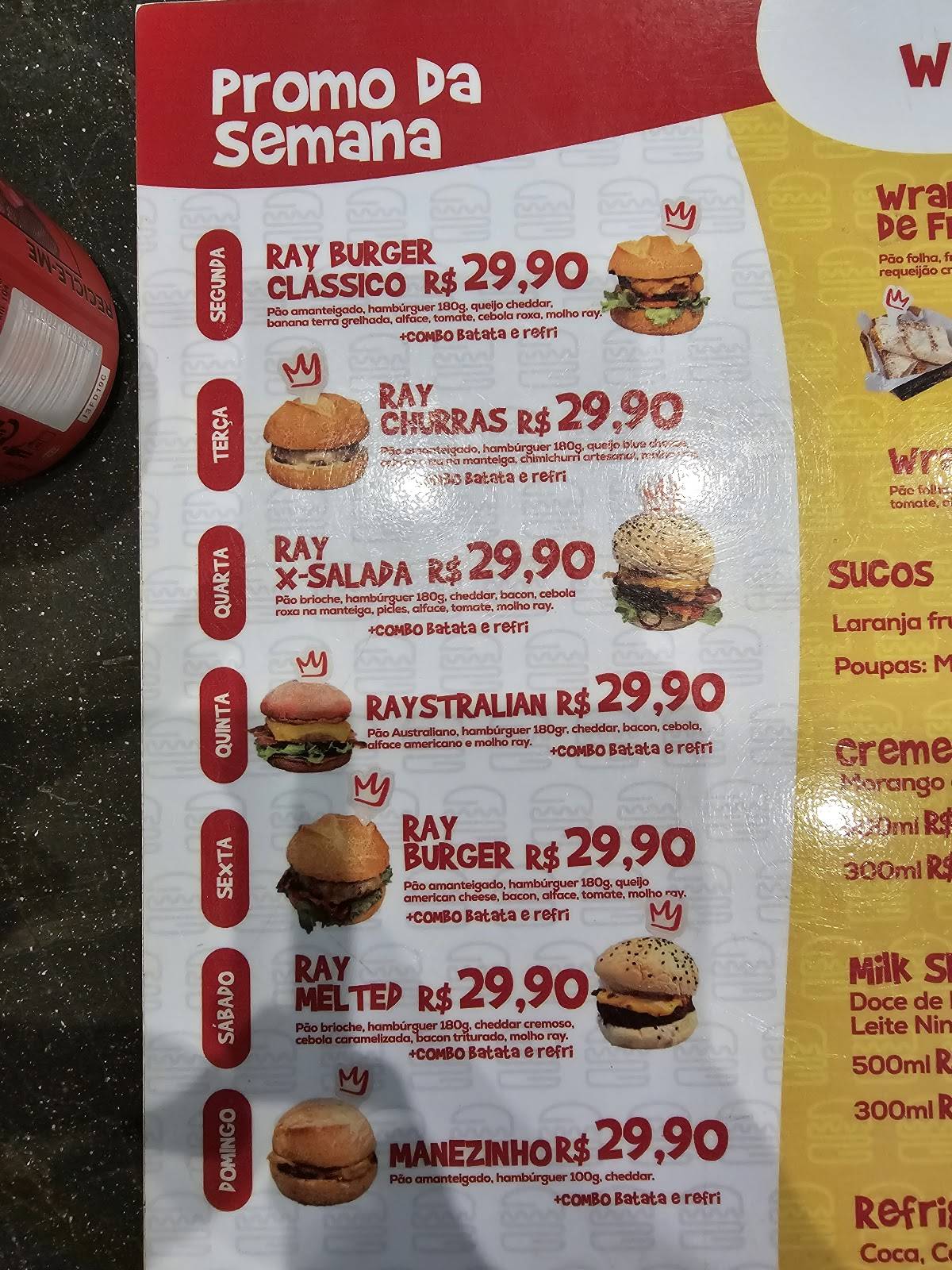 Ray Steak Burger cardápio