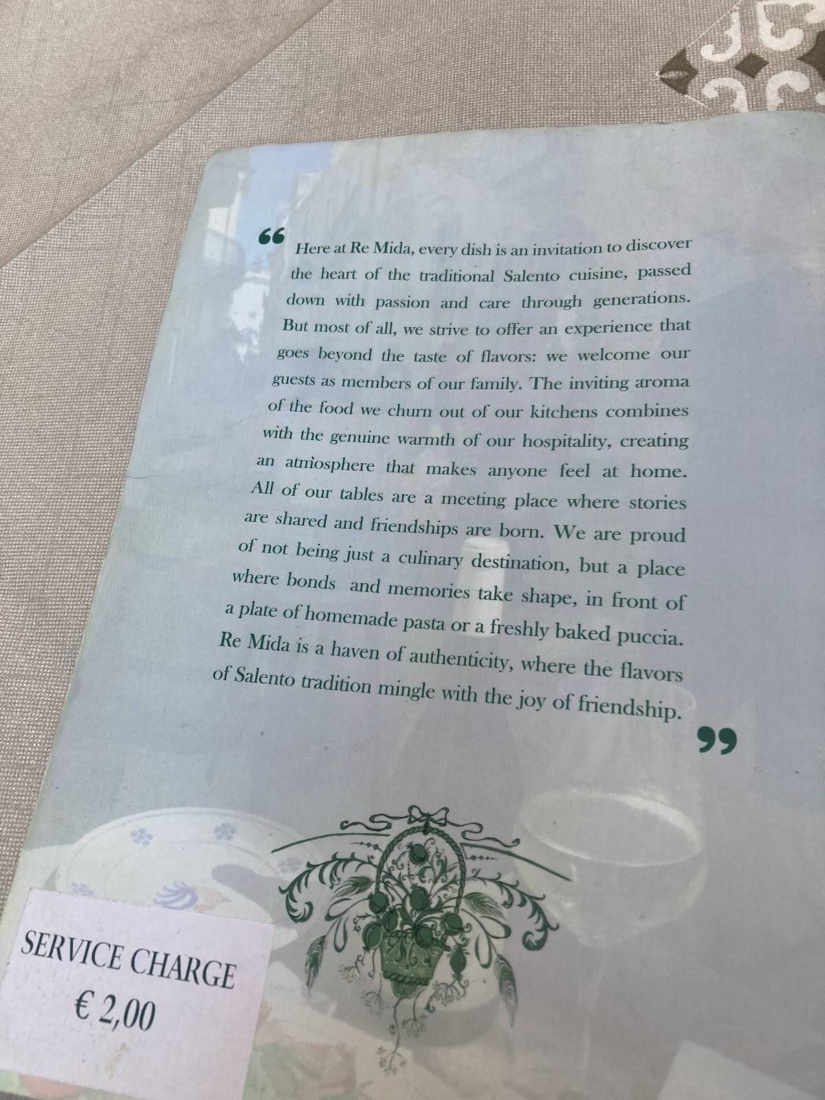 Menu di Re Mida Enogastronomia 