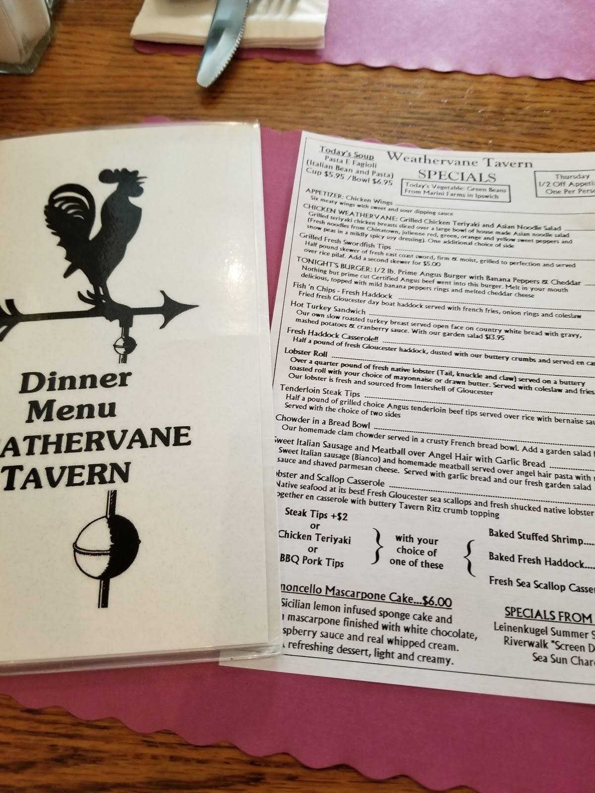 Menu at The Weathervane Restaurant & Lounge, Readfield, Main St