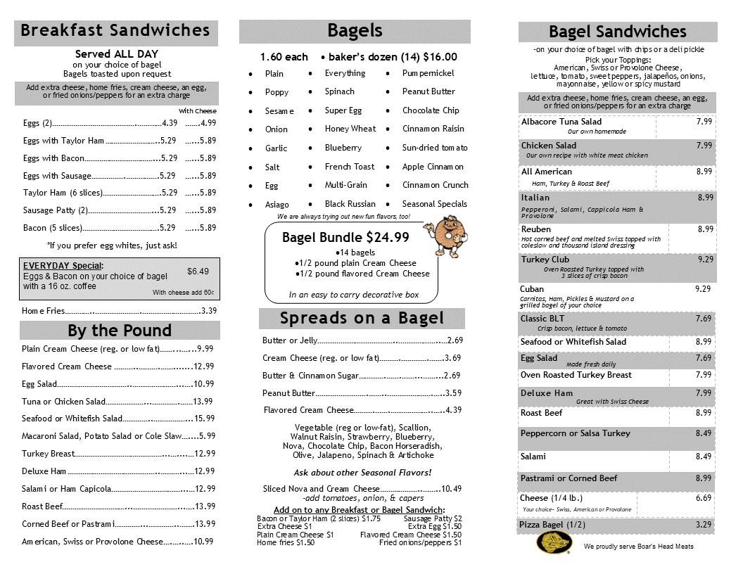Menu at New York Bagelry restaurant, West Lawn, Penn Ave