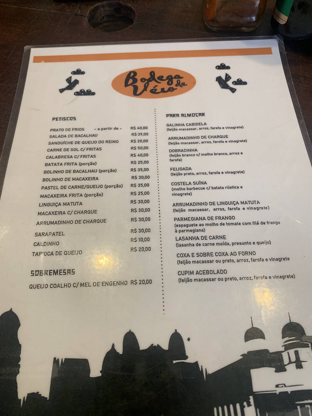 Bodega de Véio - Recife Antigo cardápio