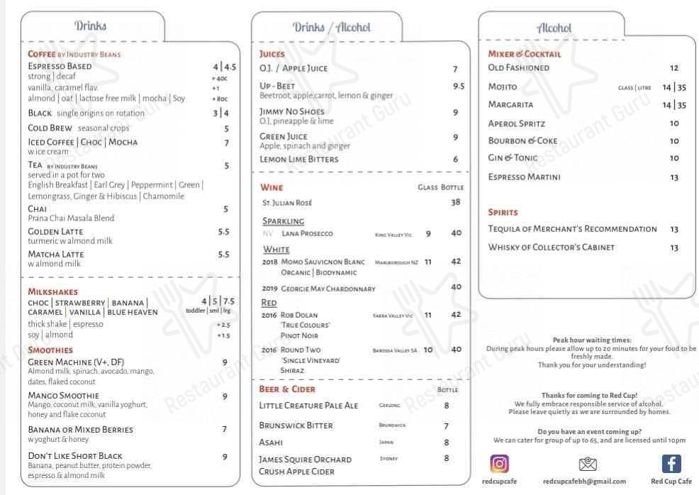 Menu at Red Cup Cafe, Box Hill
