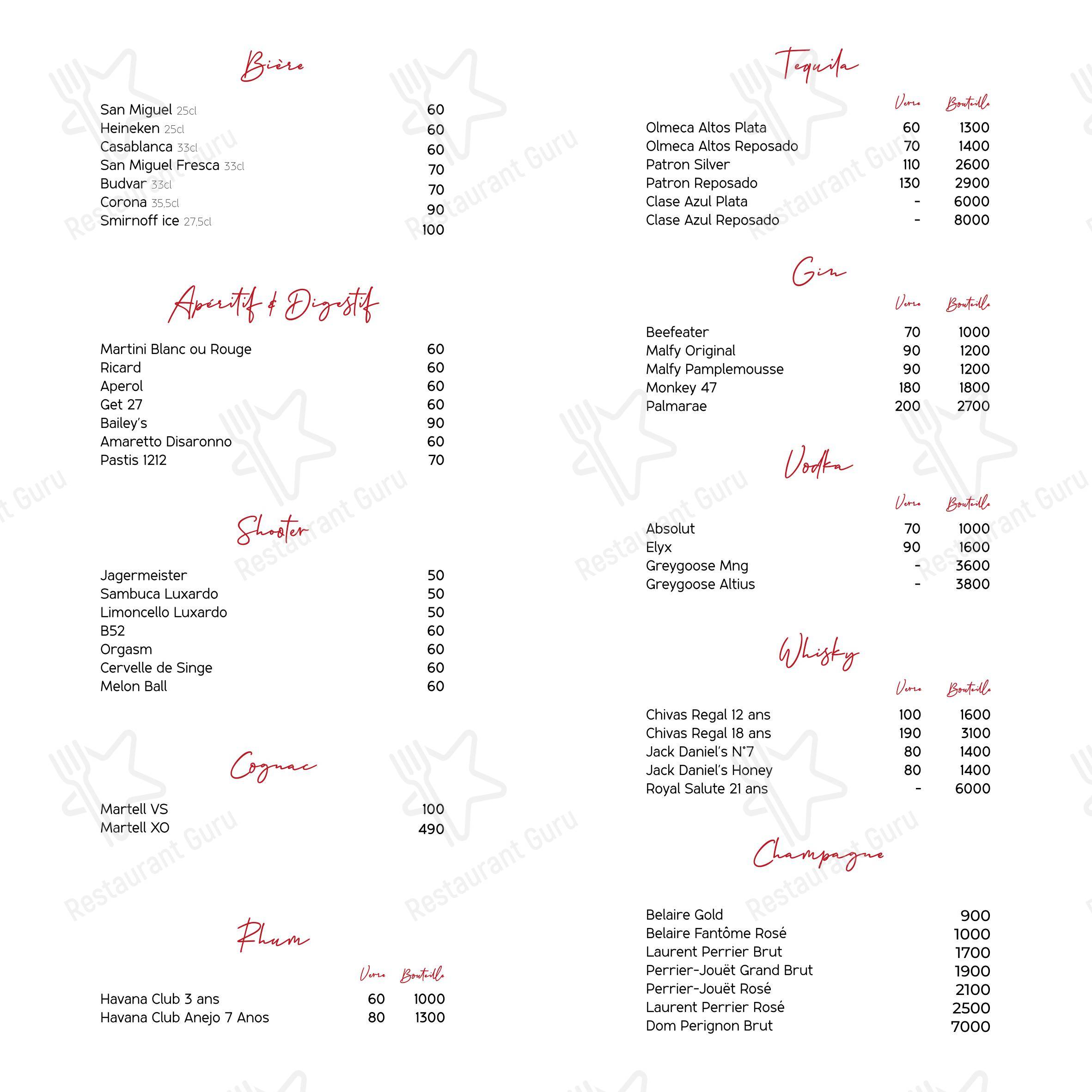 Menu pour Redhouse dans Rabat