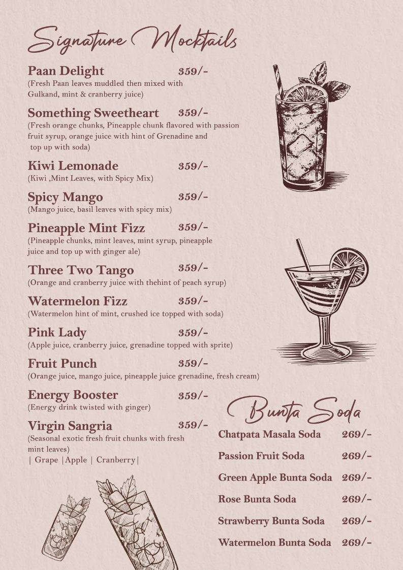 Refections Cafe, Chandigarh menu