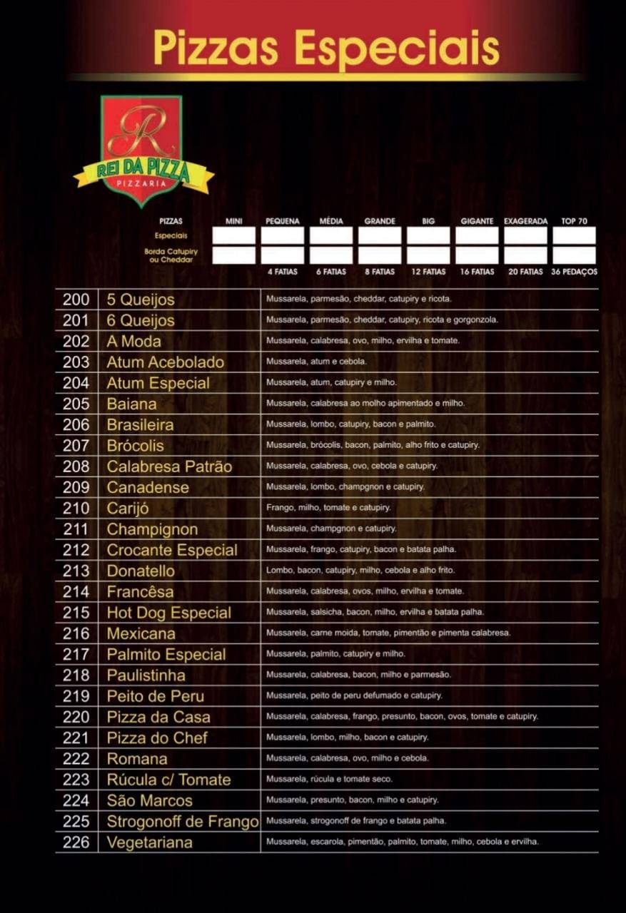 Rei Da Pizza cardápio