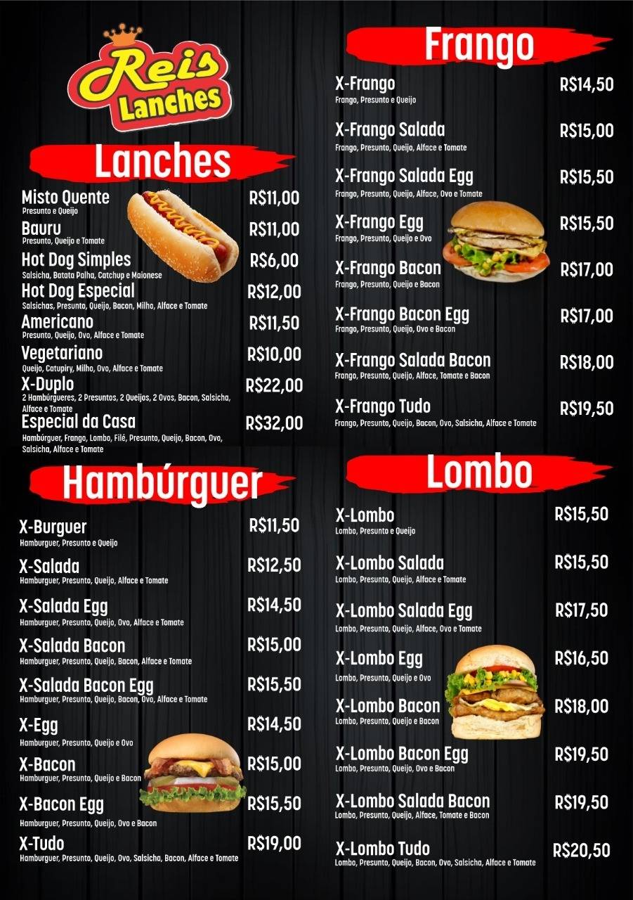 Reis lanches cardápio