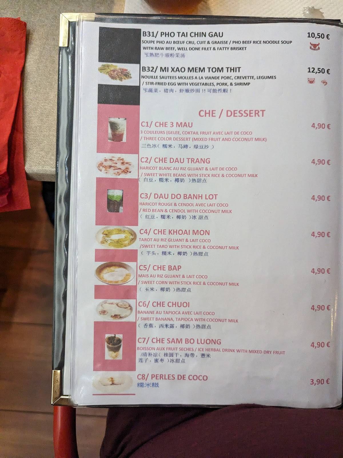 Menu de Pho Anh Em