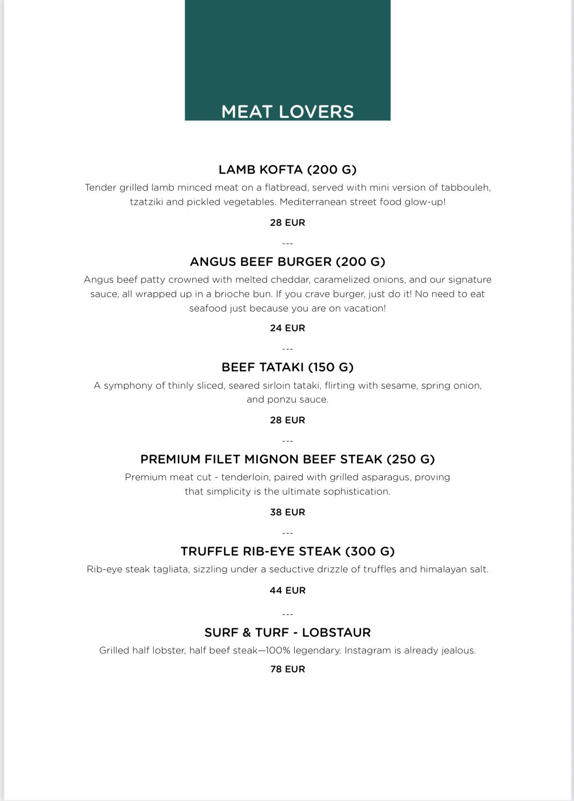 Menu di ARKA Dubrovnik (OLD TOWN) 