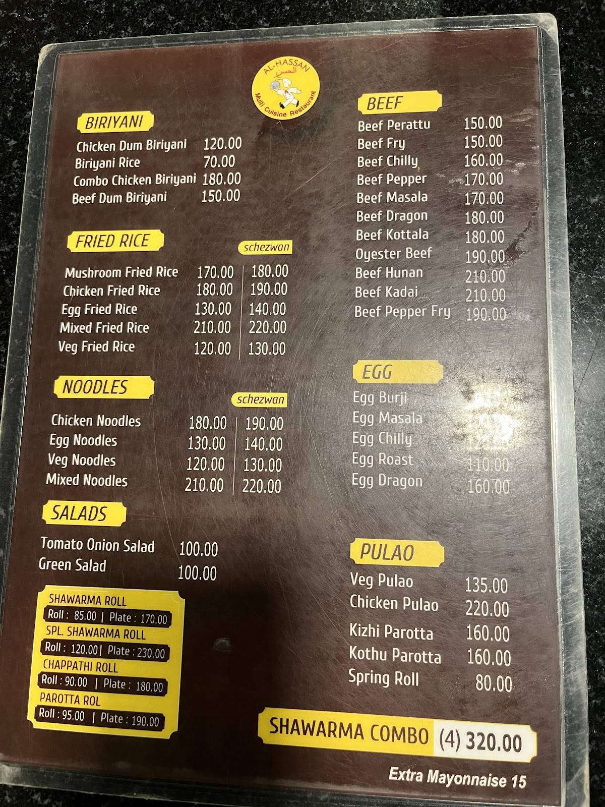 Al Hassan Family Restaurant - Manacaud menu