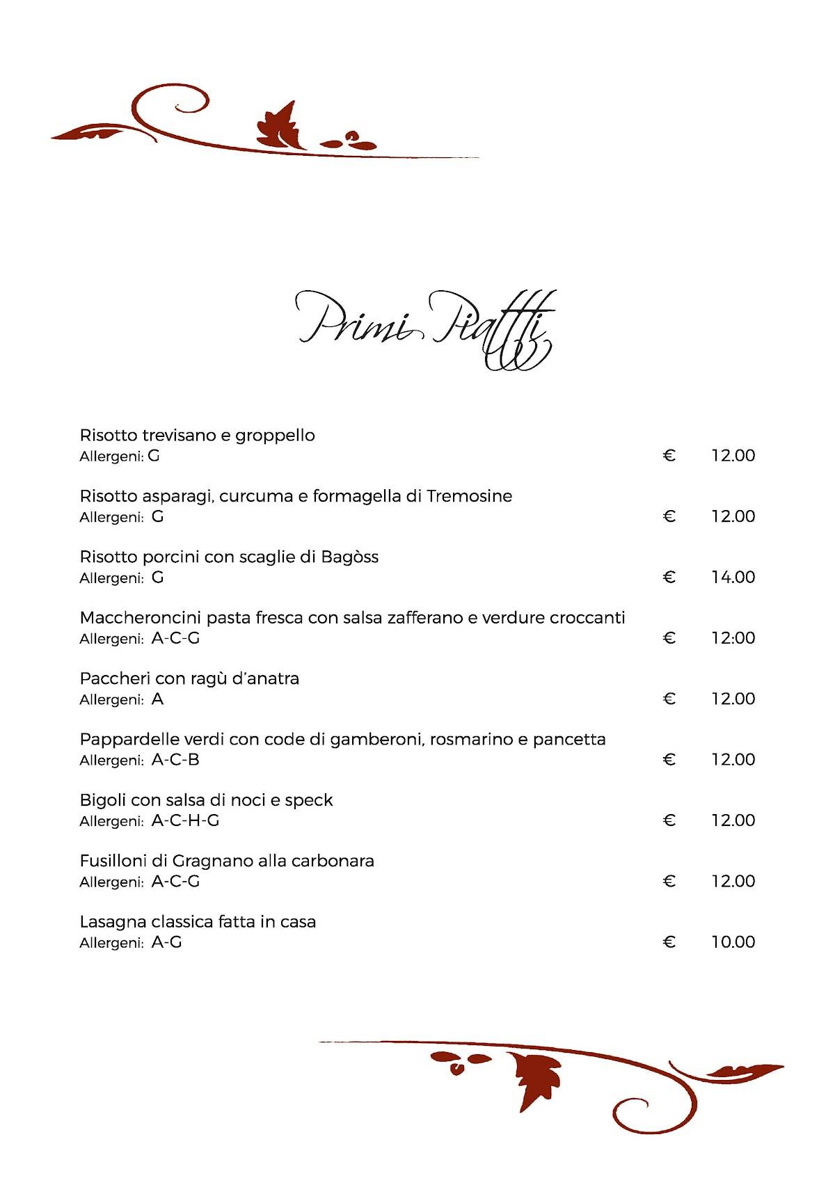 Menu di B&B Rustico di Angela Benellini 