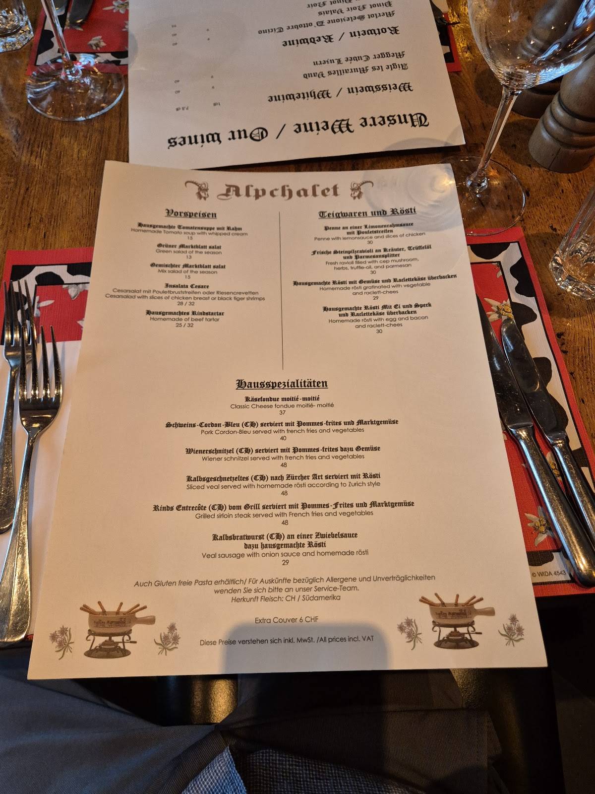 Menu di Restaurant Alpchalet 