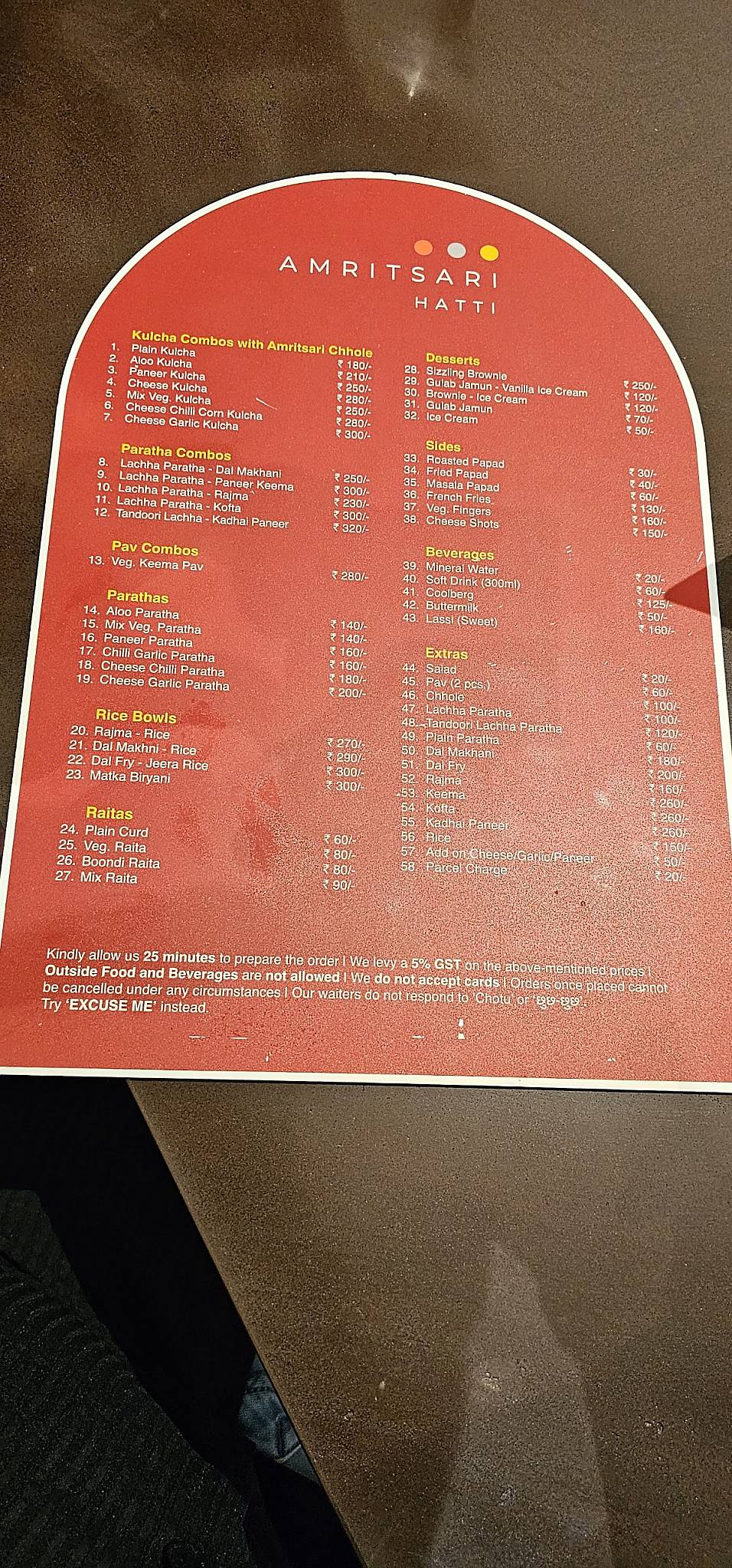 Amritsari Hatti menu