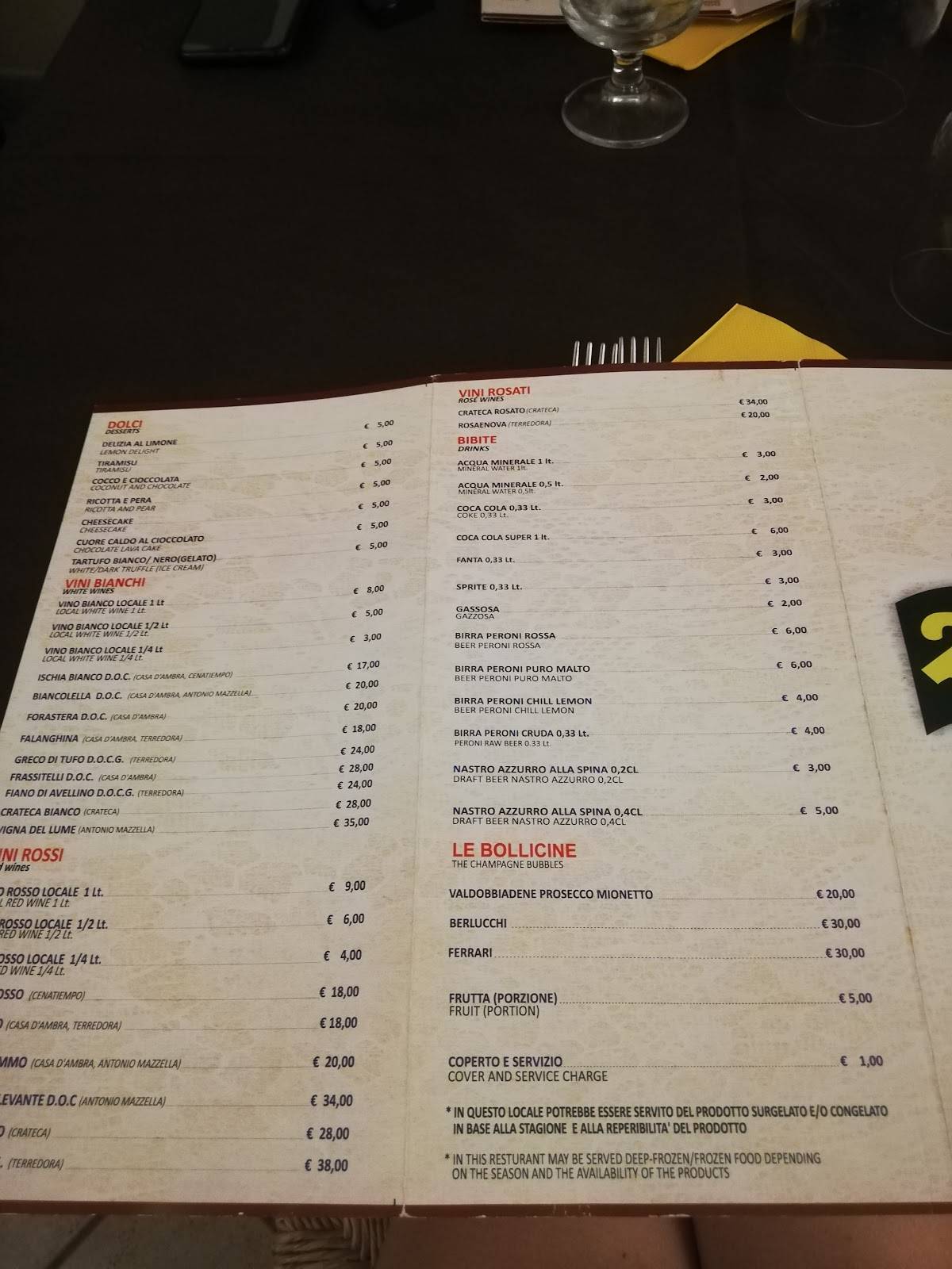 Menu di Ristorante Pizzeria Zelluso a casamicciola terme 