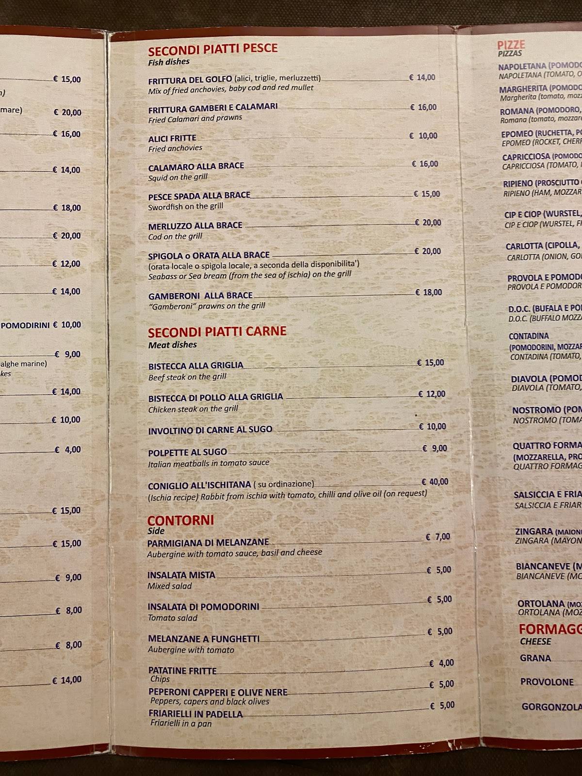 Menu di Ristorante Pizzeria Zelluso a casamicciola terme 