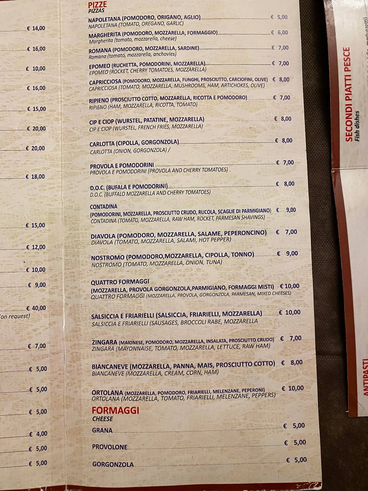Menu di Ristorante Pizzeria Zelluso a casamicciola terme 