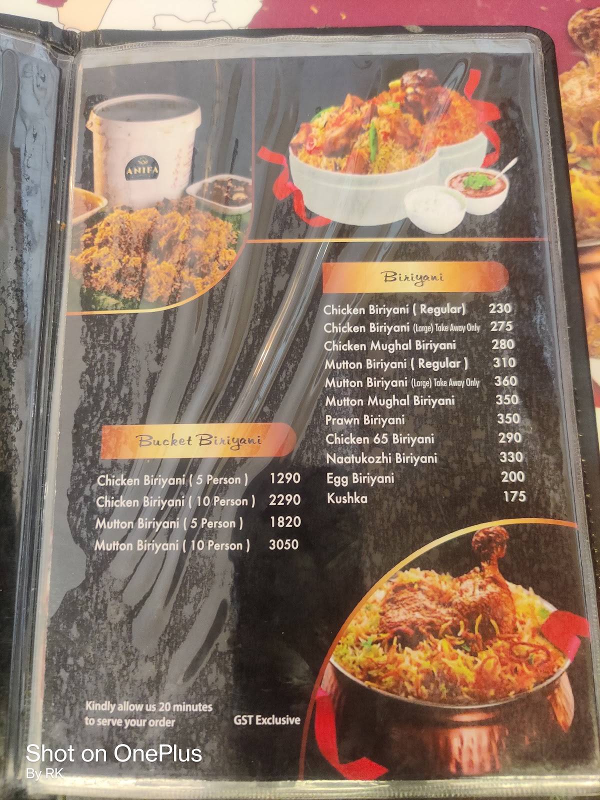 Anifa Biriyani Ramanathapuram (Bharthi Nagar) menu