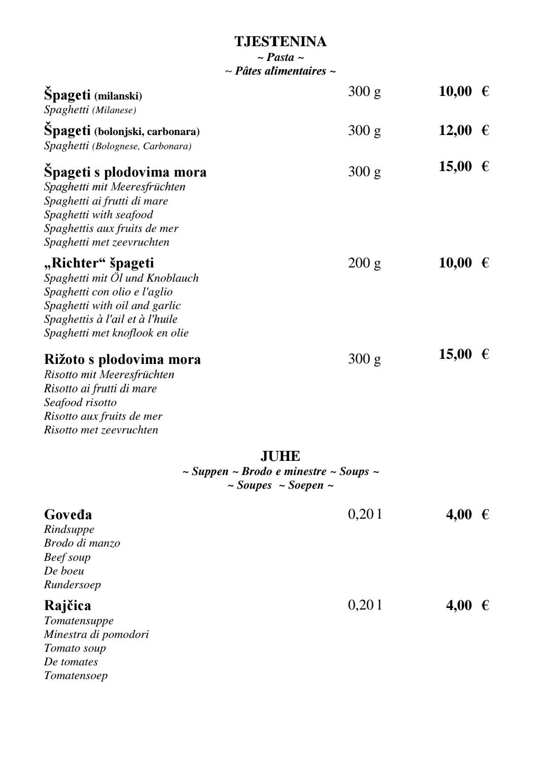 Menu di Restaurant Ante 