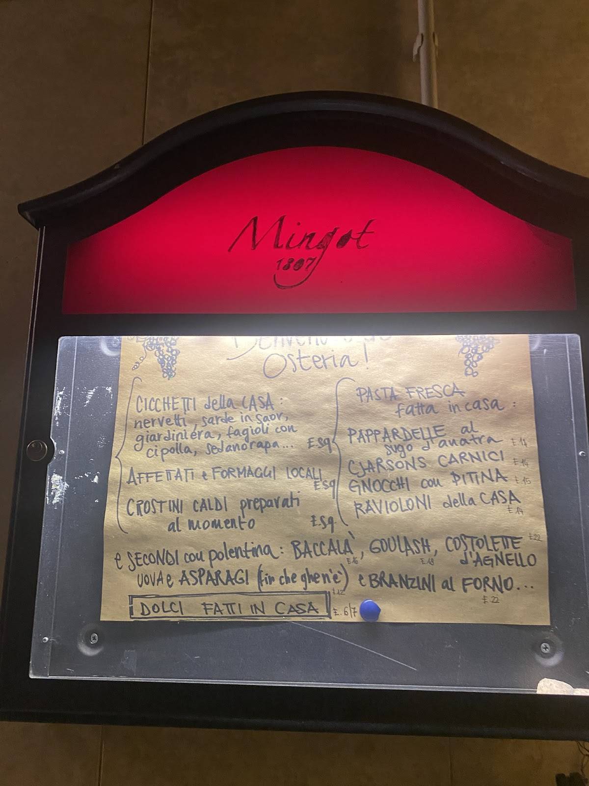 Menu di Antica Osteria Mingot 