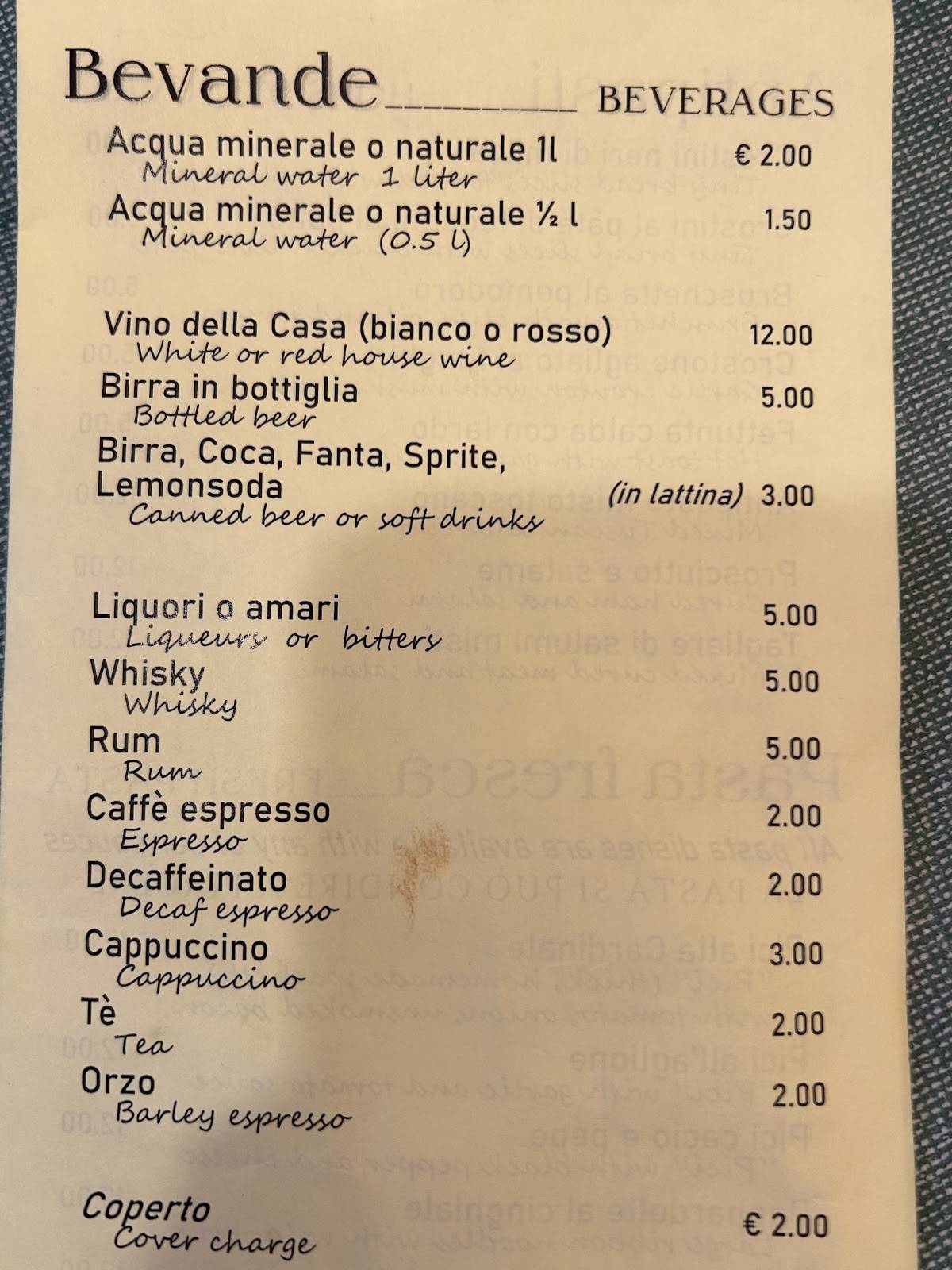 Menu di Antica Trattoria Papei 