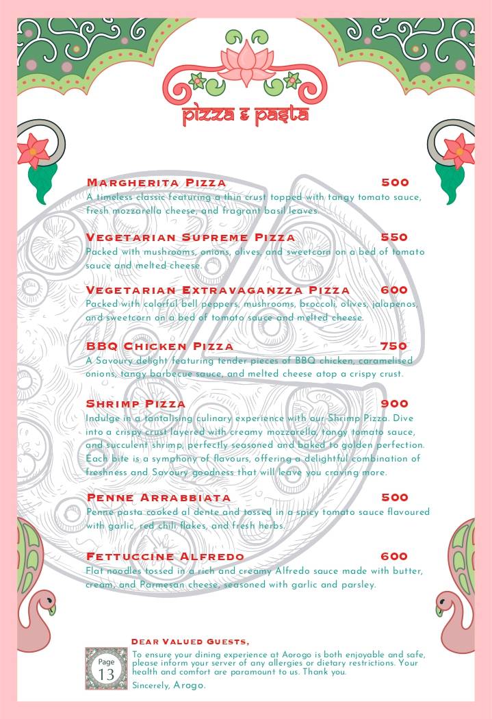 Arogo Restaurant menu