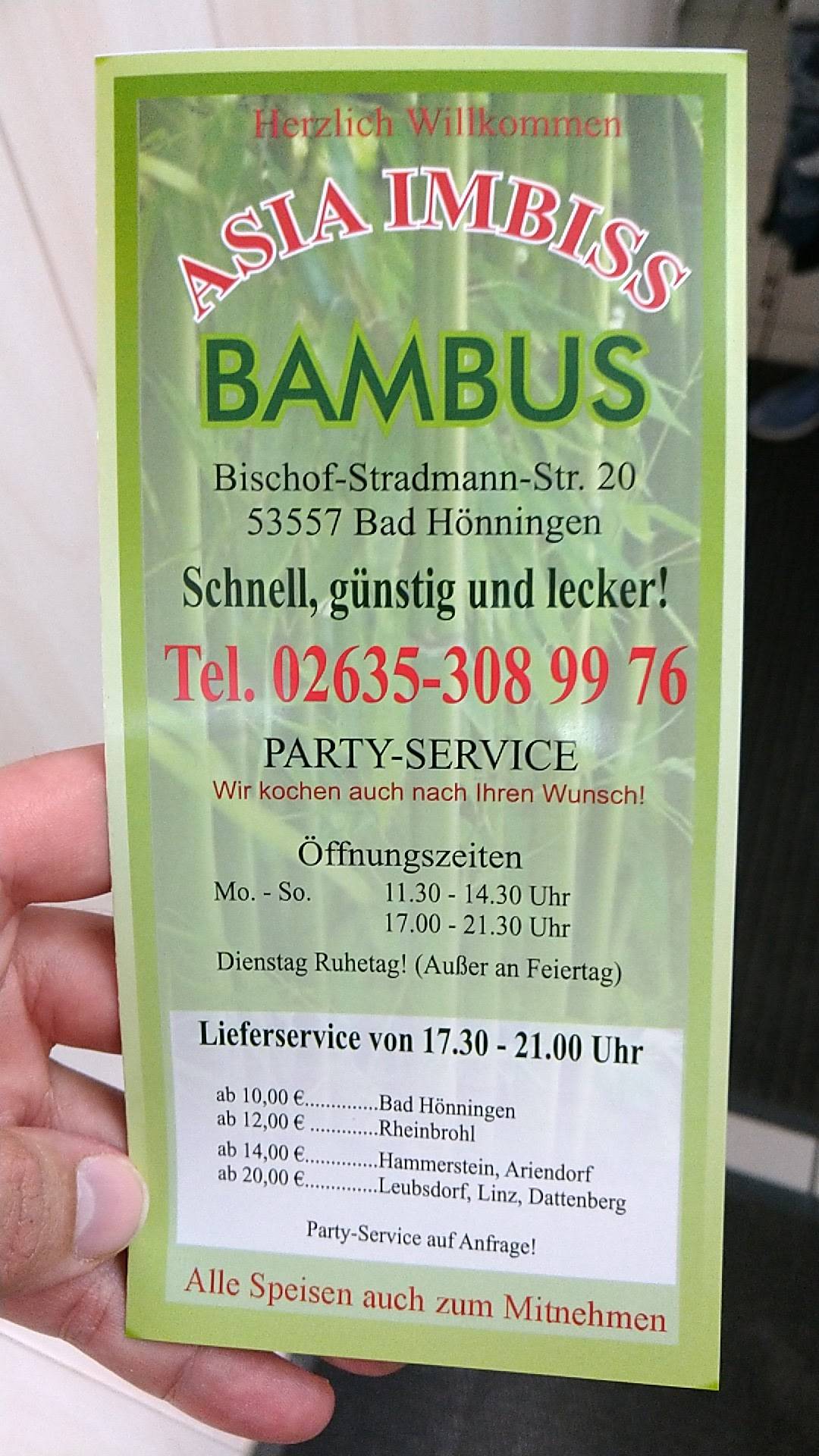 Speisekarte von Asia Imbiss Bambus restaurant, Bad Hönningen