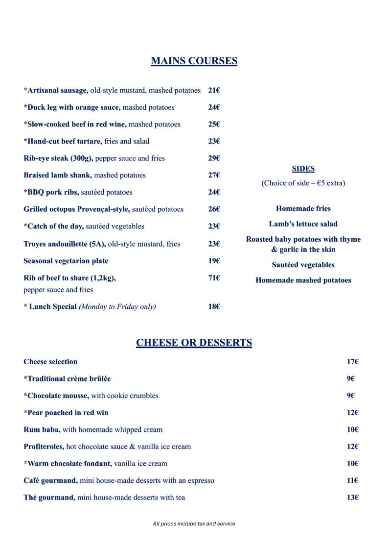 Menu de Astair