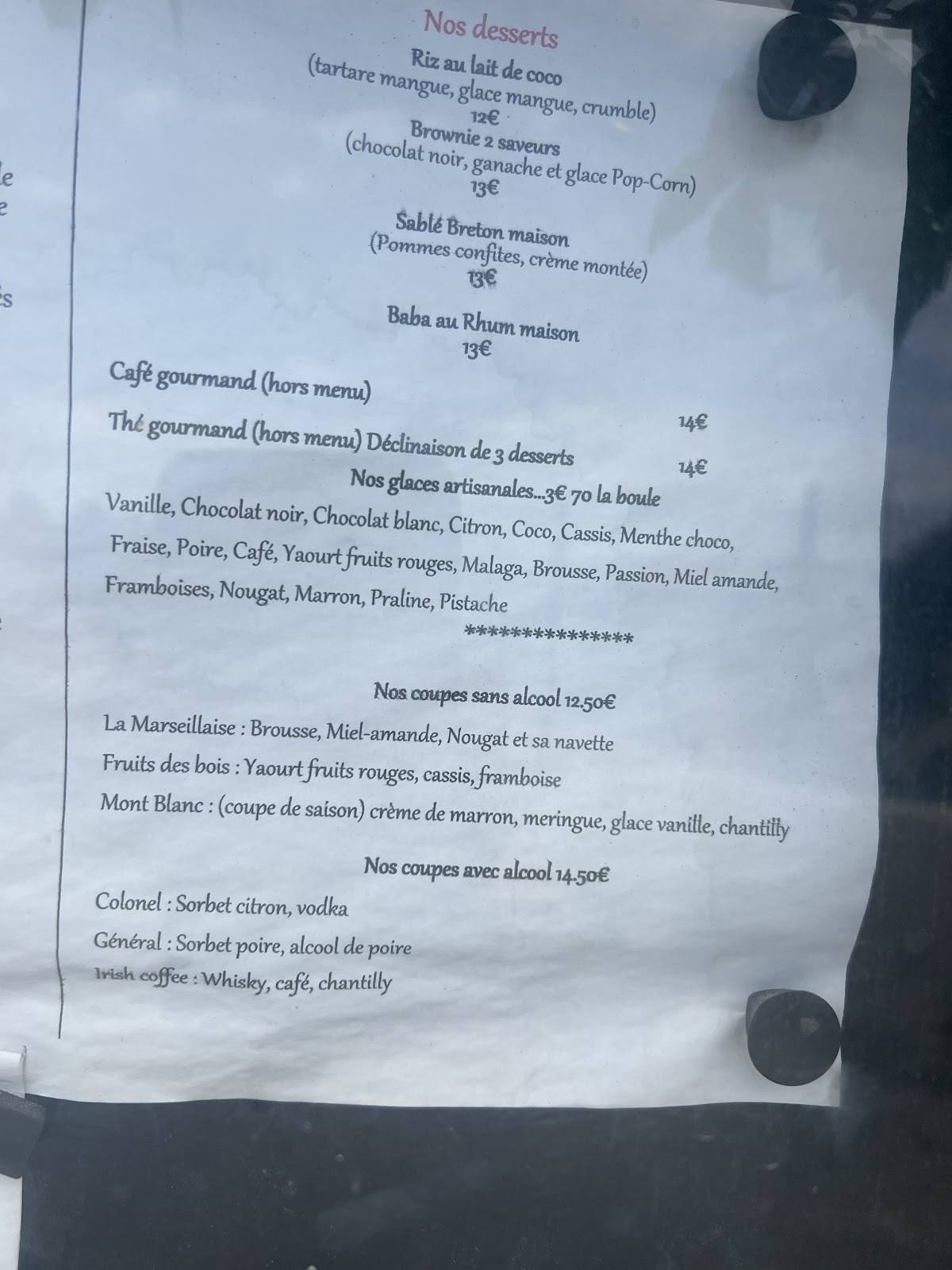 Menu de Auberge Du Mérou