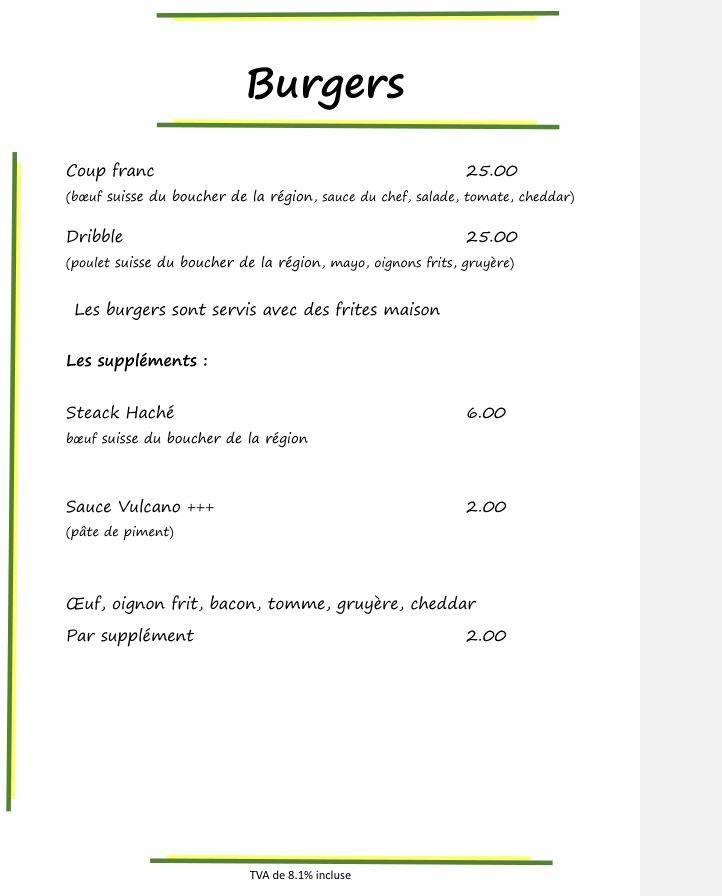 Menu de Restaurant Aux 3 Sapins - Echallens