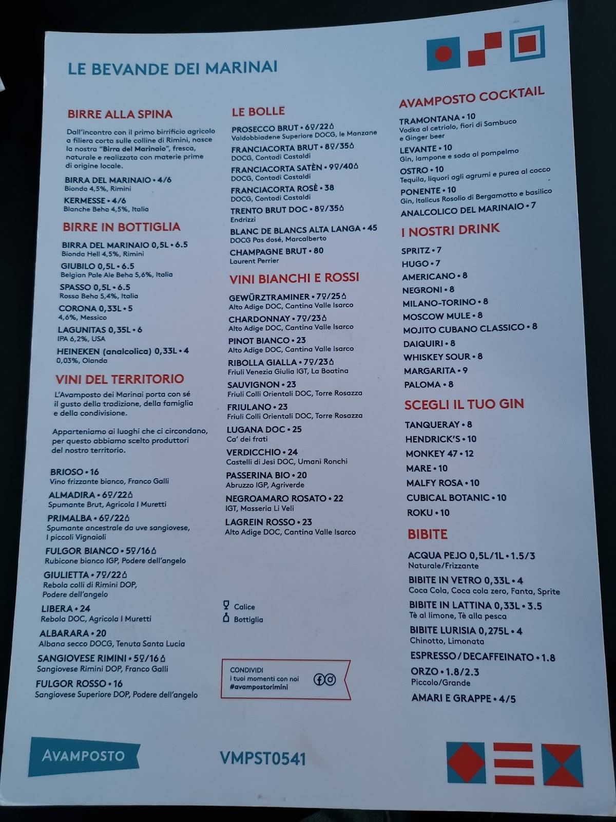 Menu di Avamposto Rimini 