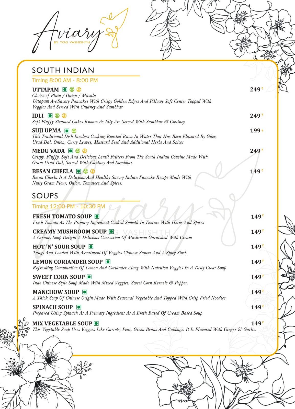 Aviary Cafe Rishikesh menu