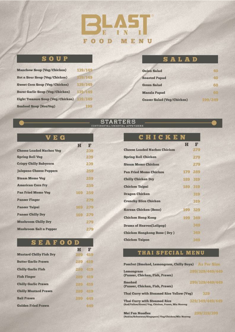 BLAST (CAFE - RESTAURANT - CATERING) menu