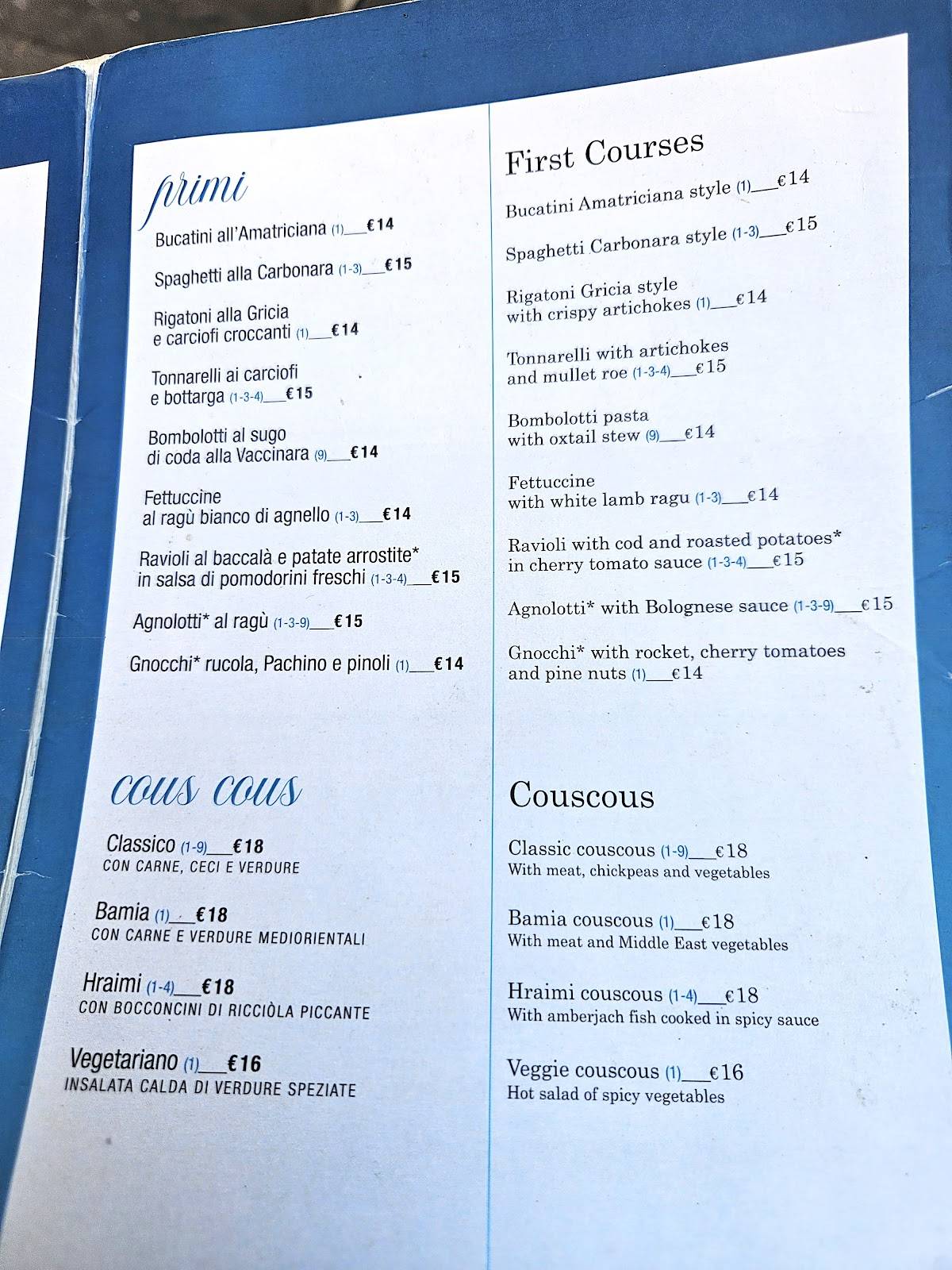 Menu di BaGhetto Ristorante Kosher-Portico d'Ottavia 