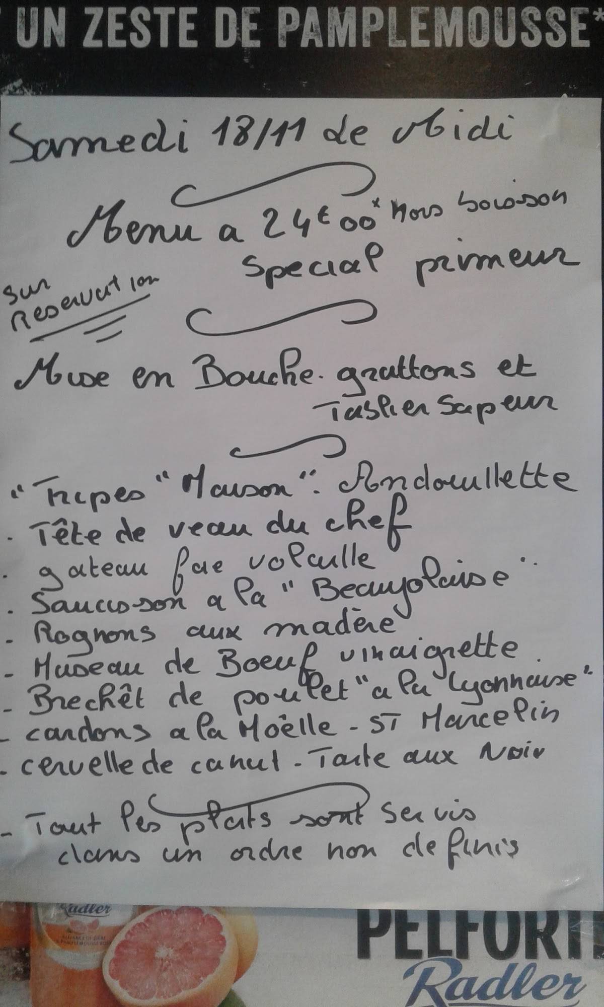 Menu de Restaurant Bar de la Madeleine