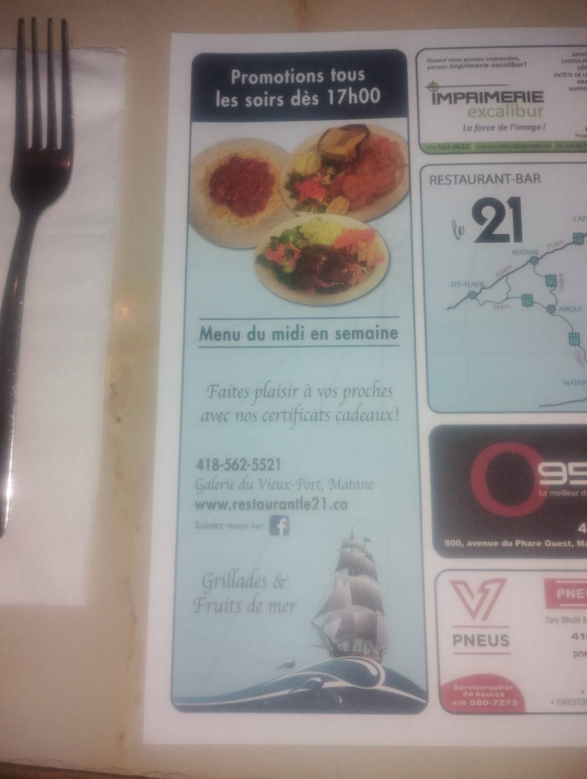 Menu de Restaurant-Bar le 21