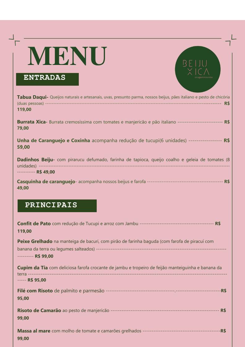 Beiju Xica cardápio