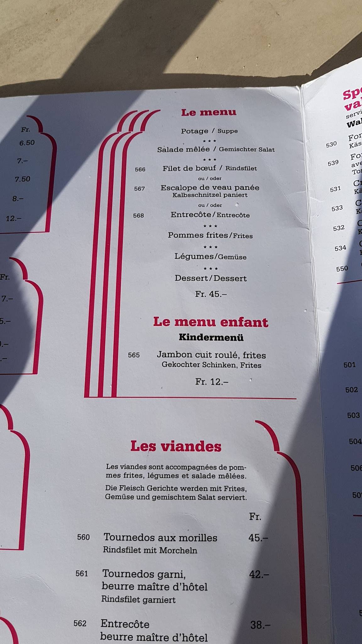 Menu di Restaurant Bella Lui 