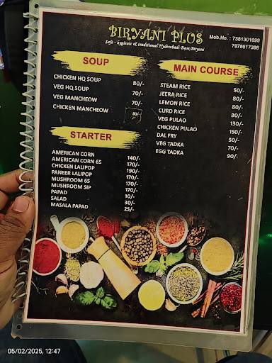 Biriyani Plus menu